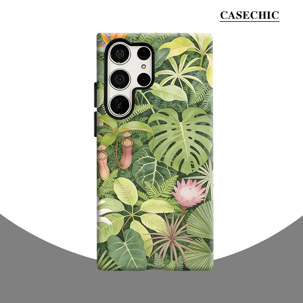 Tropical Jungle Plants Phone Case for Samsung Galaxy S26 S25 Ultra S24 S23 Ultra Plus Shockproof Double layer tough Back Cover