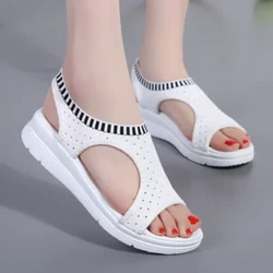 Sandalias transpirables cómodas para Mujer, zapatos de tacón de cuña con plataforma, talla grande 42