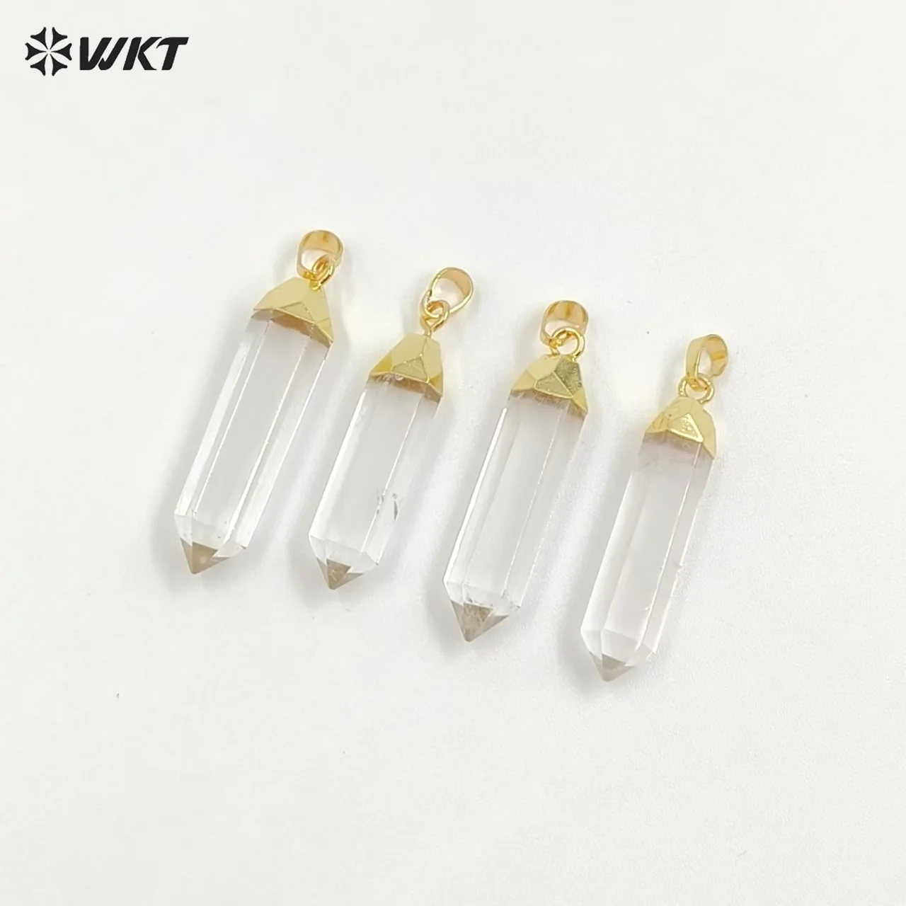 

WT-P1029 Wholesale Natural Crystal Quartz Pendant With 24k Gold Color Plated Bullet Shape Raw Clear Stone For Charming Jewelry