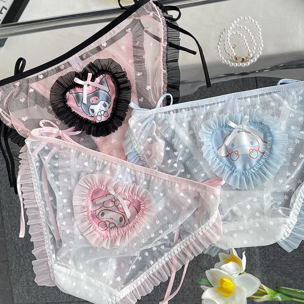 

Sanrio My Melody Kuromi Cinnamoroll Hello Kitty Flirting Lace Panties Sexy Pure Desire Transparent Mesh Lace Panties Sweet Girl