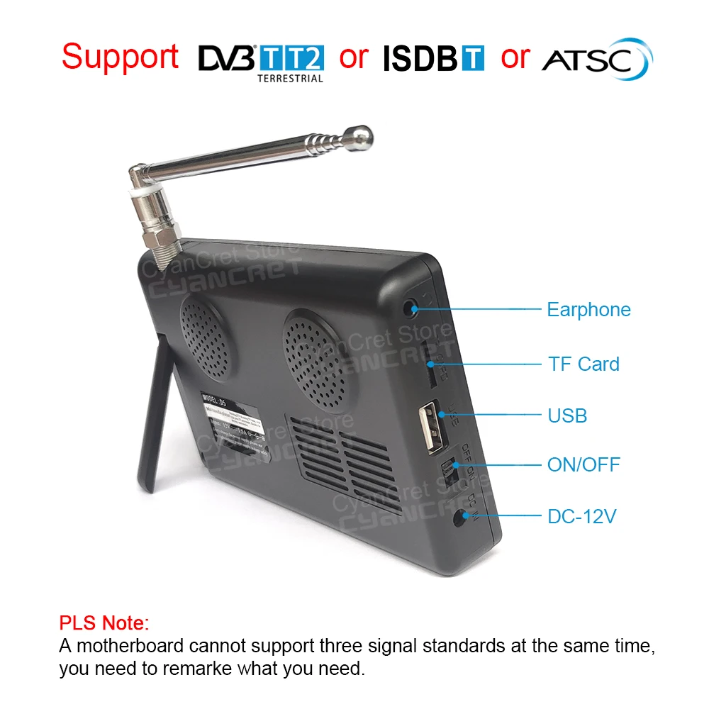 LEADSTAR Pocket TV D5 5 Inch DVB-T2 ATSC ISDB-T TDT Digital and Analog Mini Small Car Television Portable TV Support USB TF AC3