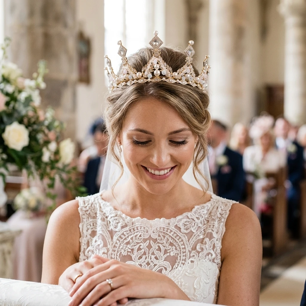 Bridal Crown Headpiece Rhinestone Pearl Half Crown Wedding Dress Accessory view 5