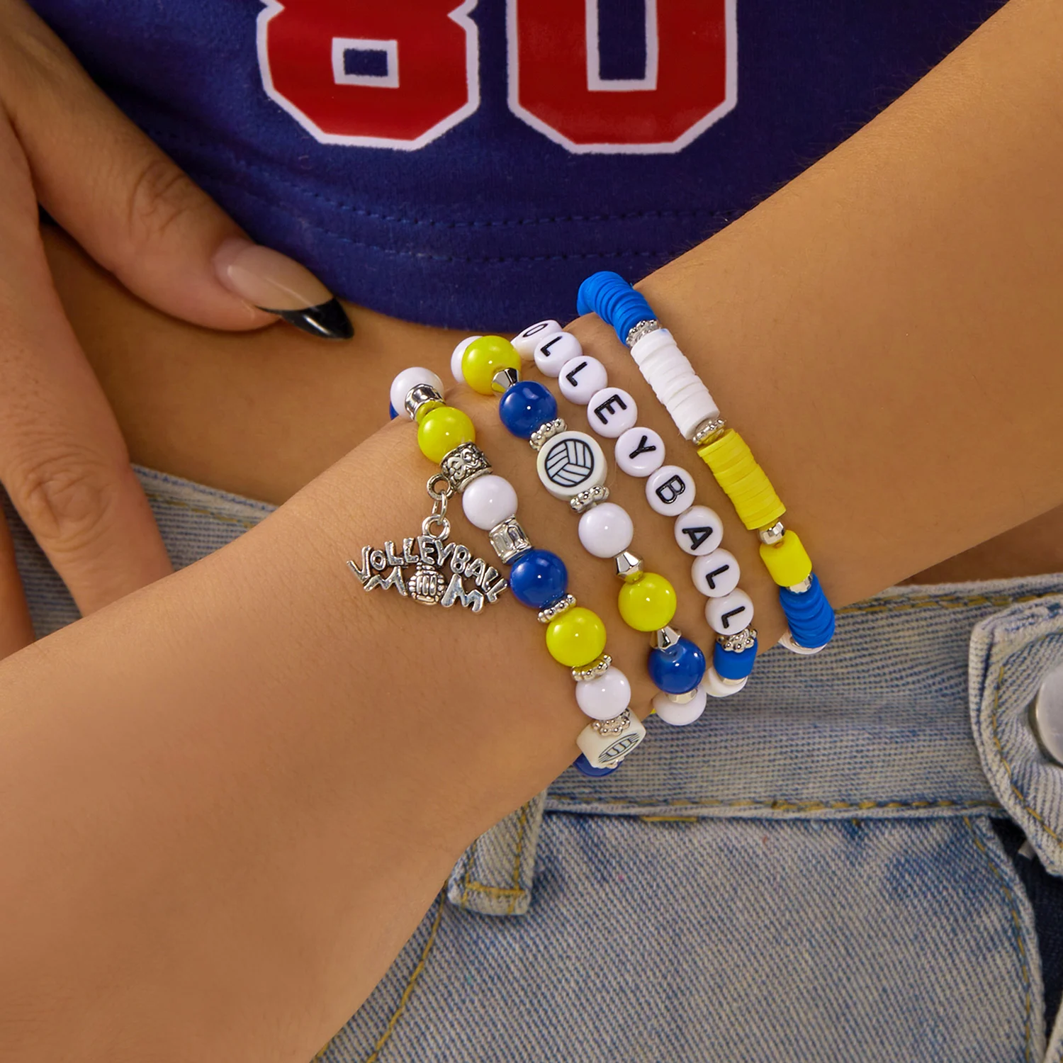 Team Spirit Volleyball Basketball Bracelet Set for Women Football Colorful Beaded Stackable Bracelet Party Jewelry Gift