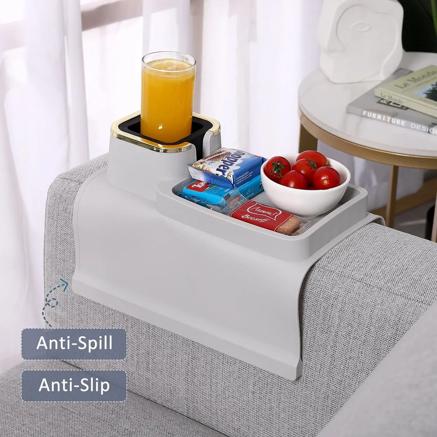 Couch Cup Holder Tray Silicone Couch Armrest Tray Table with Cup Holder Flexible Drink Holder Tray Table for Sofa Arm Organizer