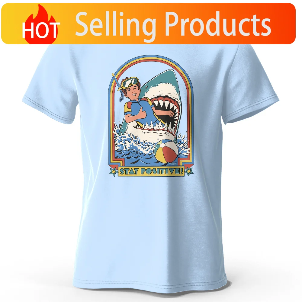 Men's Stay Positive Printed 100% Cotton Classic Vintage Funny T-Shirt for Men Women Sportswear Tops Tees