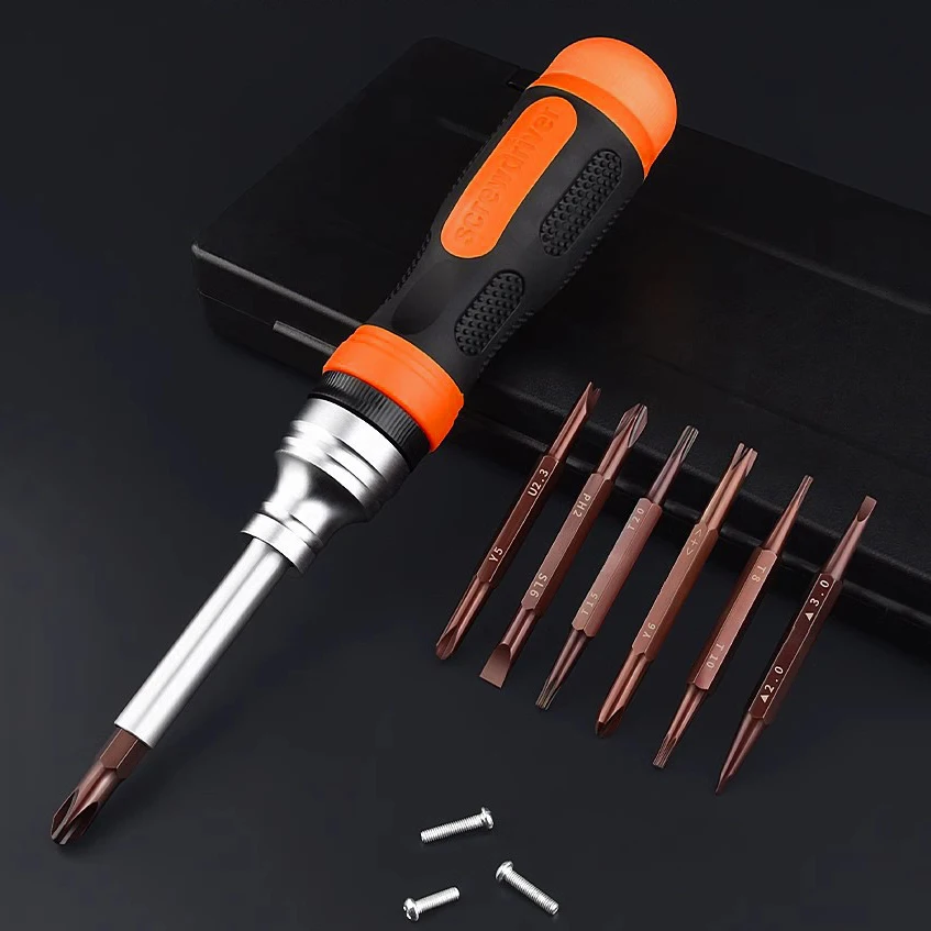 Ratchet magnetic dual-use screwdriver set 19 in one double headed manual industrial grade screwdriver