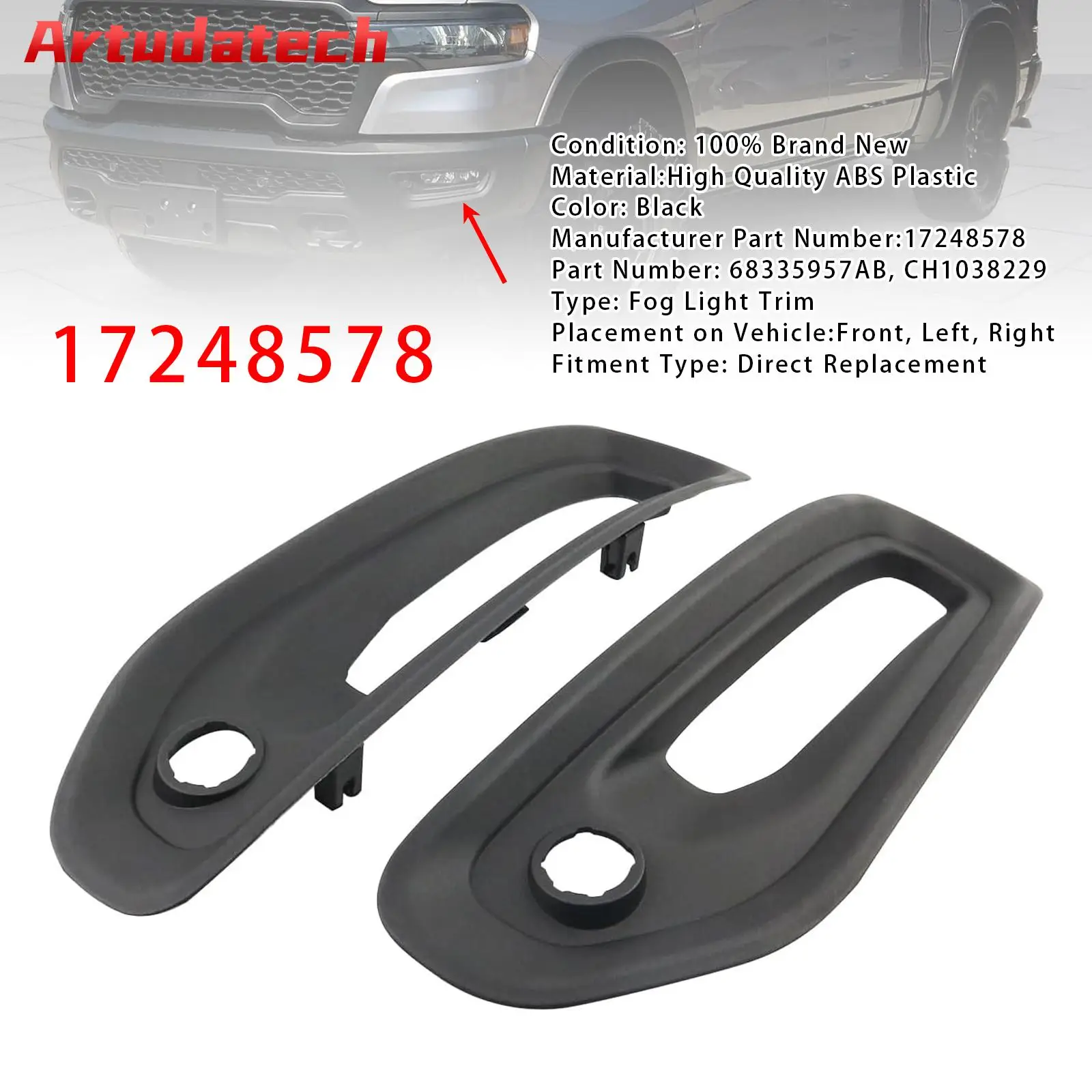 

Artudatech Pair Fog Light Trim Driving Lamp Frame For Ram 1500 Rebel 2019-2022 2020 2021 68335957AB