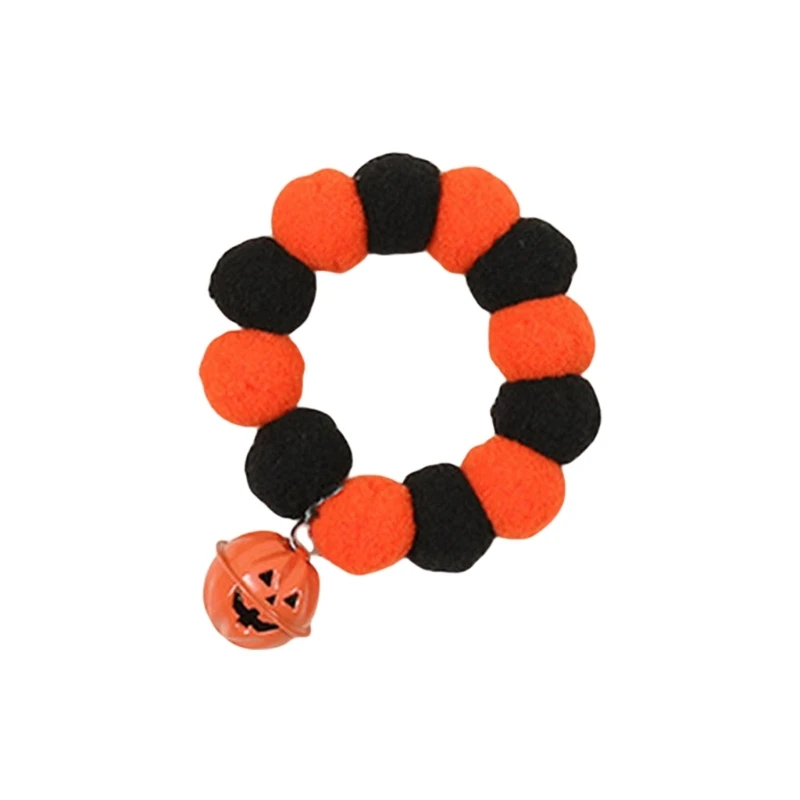 

N0HB Halloween Bells Choker for Dog Cats Neck Jewelry Necklace Bells Pumpkin Neckwear