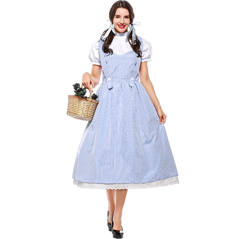 Disfraces de mujer Mago de Oz Dorothy Alice Cosplay azul a cuadros Pastoral vestido de sirvienta carnaval Halloween Sexy Vintage vestidos de fiesta
