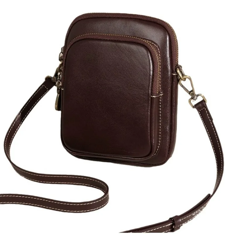 Genuine Leather Handbag for Women 2024 Trend Small Bag Simple Vegetable Tanned Cowhide Mobile Phone Bag Crossbody Shoulder Bag