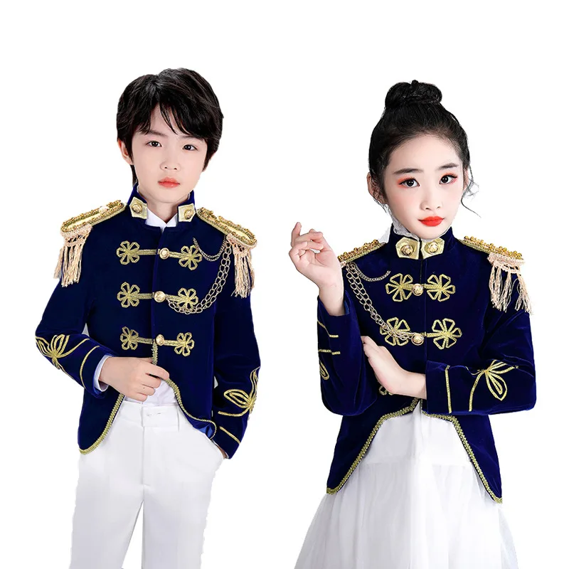 Children Halloween Cosplay Jacket Pants/Skirt 2pcs Set Boys Prince School Stage Performance Costumes Girls Party Dress