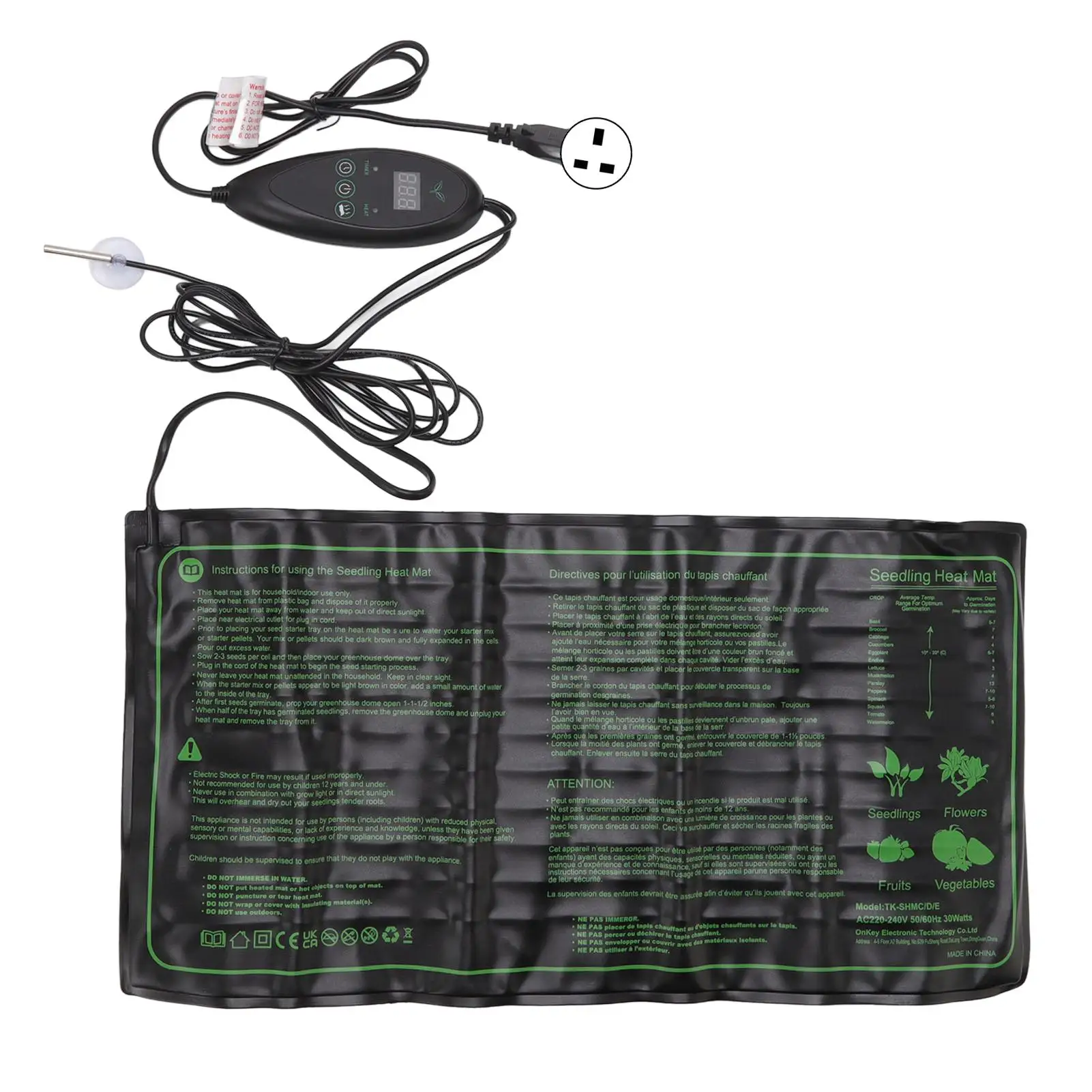 

30W Seedling Heating Mat 6 Gear Temperature Adjustable Waterproof Pad 220V‑240V EU UK Plug