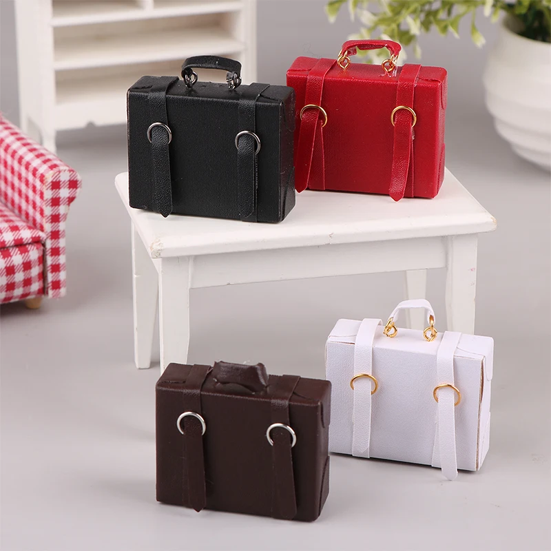 1:6 1:12 Dollhouse Miniature Leather Luggage Trunk Suitcase Vintage Hand Bag Briefcase Home Model Toy Doll House Accessories