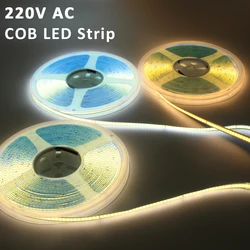 5M 10M COB LED Strip Light 220V Wysoka jasność 240LEDs Flex Ribbon No Need Driver Oświetlenie liniowe Biały / Ciepły biały Lampa taśmowa