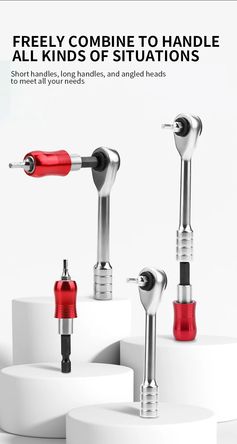 TOSUOD 1/4-Zoll Zwei-Wege-Ratschenschlüssel-Set, Mini-Ratsche & Schnellverbindungsstangen, Faltbares Fahrrad-Reparaturset, S2-Bits & Reifenheber – Detail 5
