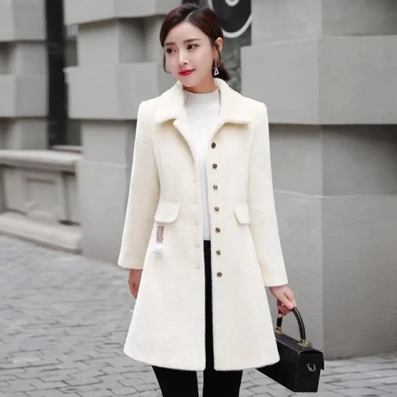 

Imitation Mink Velvet Jacket Women 2023New Winter Wool Coat Female Mid-Aged Single-Breasted Thick Warm Outwear Ladies Casual Top