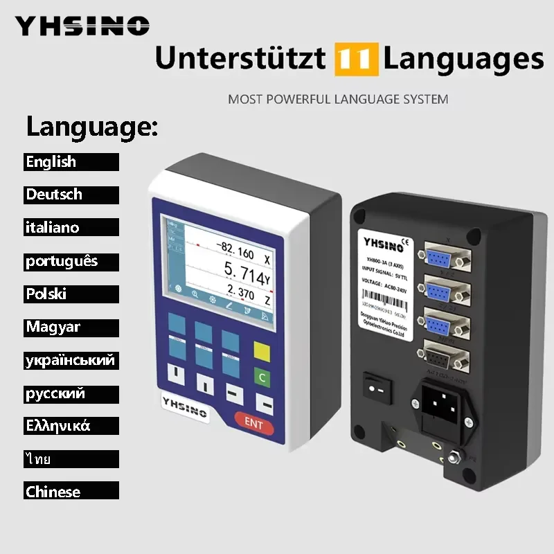 YHSINO YH800-2A/YH800-3A Mini LCD DRO - 2/3 Axis, 14 Languages, TTL DB9, AC80-240V Multifunction Digital Readout for Lathe
