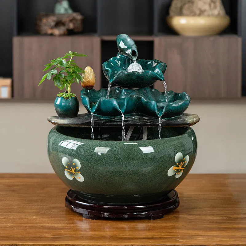 Fortune Water Flow Ceramic Ornament Fish Tank Opening Gift Luxury Decor For Tea Room Living Room Office Reception Desk