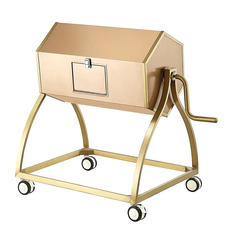 Gold Stainless Steel Draw Drum with Wheels - 4 Wheels Mobile Lottery Box Activity Draw Spinner