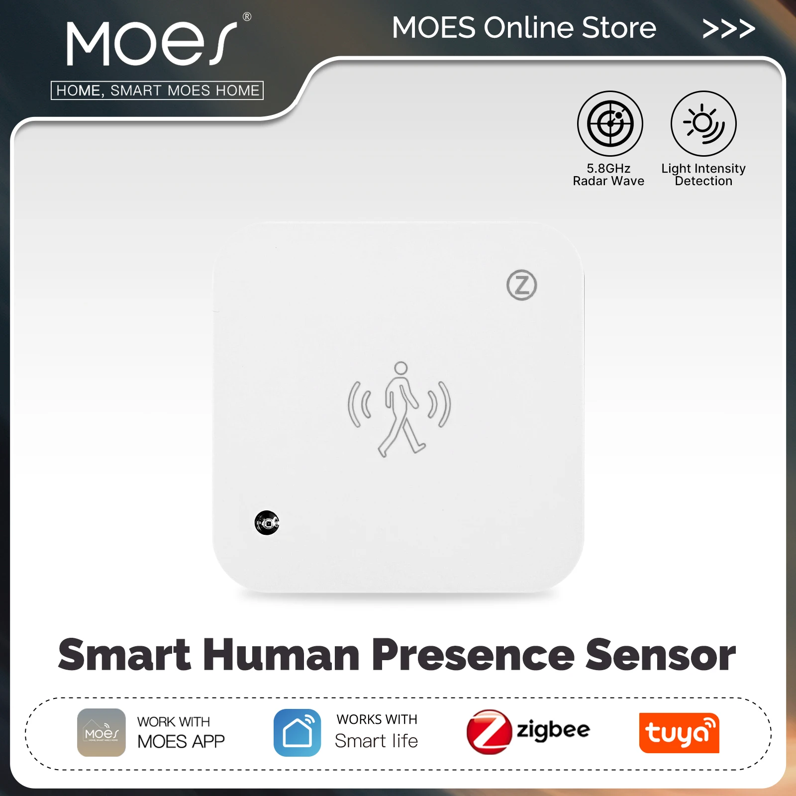 

MOES Tuya ZigBee Smart Human Presence Sensor Motion Motionless Detection Light Luminance Sensor Wired Design App Notification