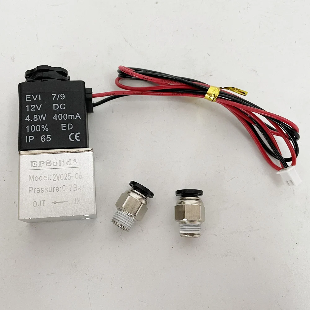 

Free shipping 1/8" Normally Closed Solenoid valve 2V025-06 12VDC Wire with Quick Fittings and XH2.54 PINS