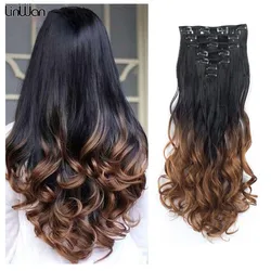 LINWAN Haar 22inch Ombre Haar Lange Lockige Haar Verlängerung 16 Clips Hohe Tempreture Synthetische Haarteil Clip In Haar Extensions