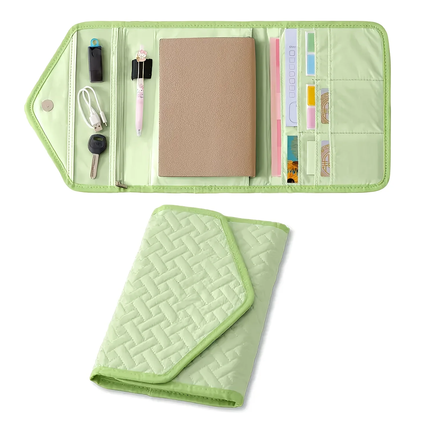Portable Multi-compartment Journal Organizer Pen Loop Card Slots Zipper Pocket Travel Stationery Storage Case for Students Book