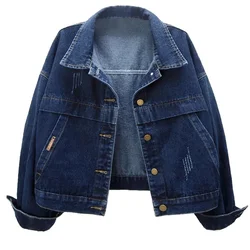 Vintage Women Jacket 2023 New Autumn Denim Jackets Long Sleeve Blue Jeans Coat Turn-down Collar Outwear Bomber Jacket