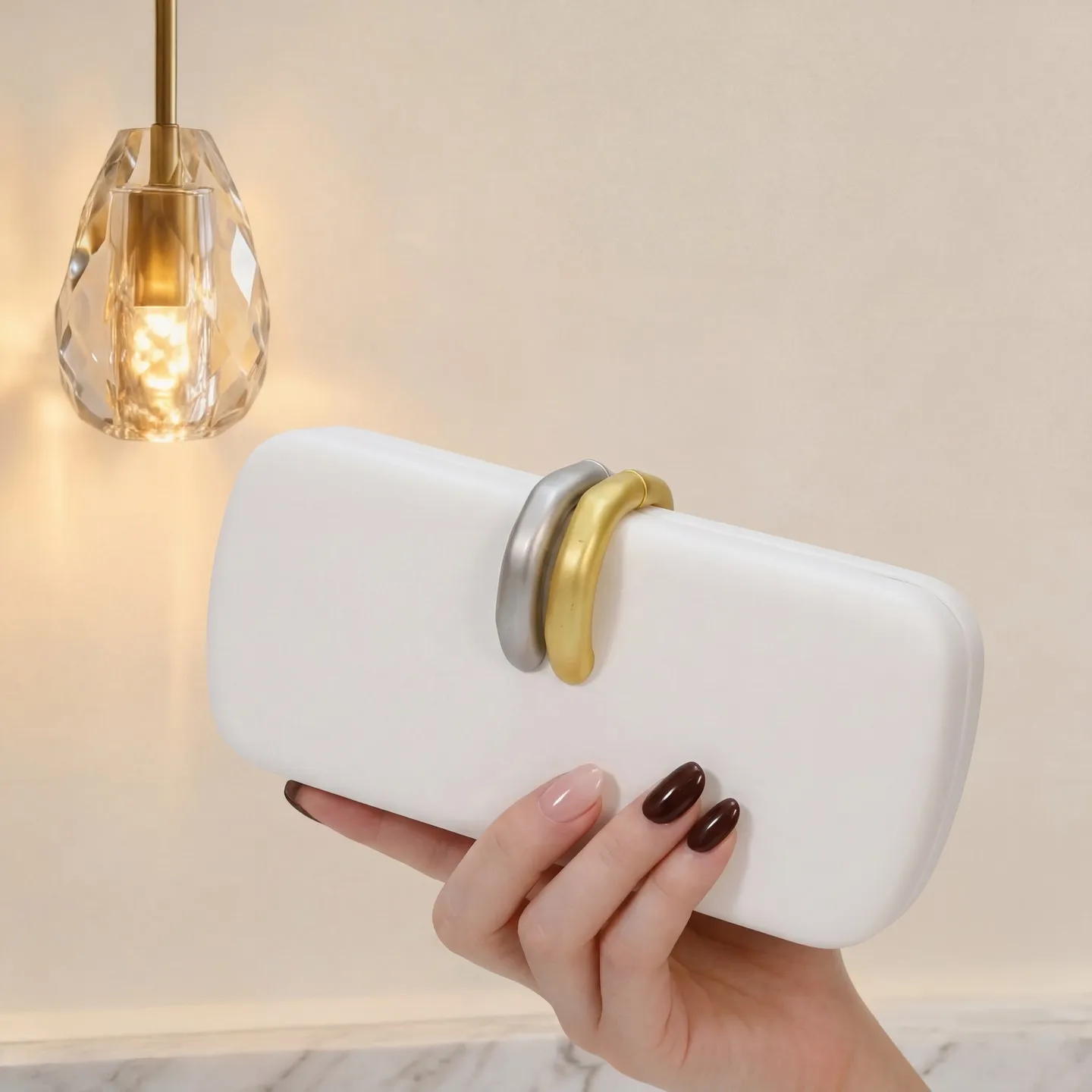 

Women's Handbag Luxury box Banquet Bag Metal Circle Lock Evening Bag Wedding Party Clutch Purse ladies Shoulder Crossbody Bag