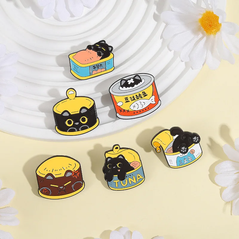 

Cute Canned Cats Enamel Pins Custom Born To Yap Forcep To Work Brooch Cartoon Panda Sloth Capybara Lapel Badges Backpack Jewelry