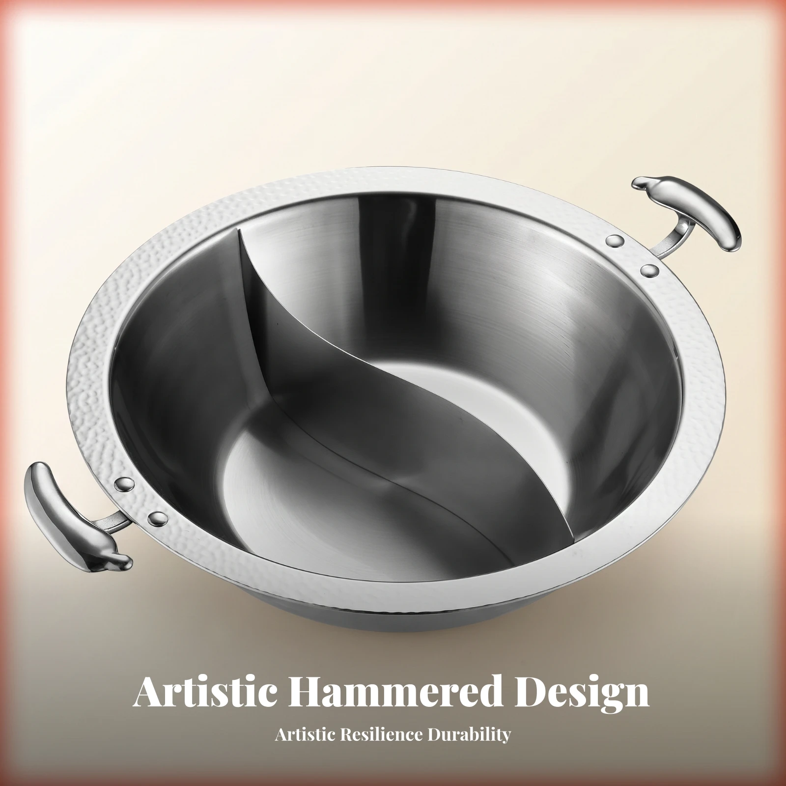 Round Divided Broth Pot Stainless Steel Double Flavor Cookware Warp Resistant Fond Multicouche Induction Ready