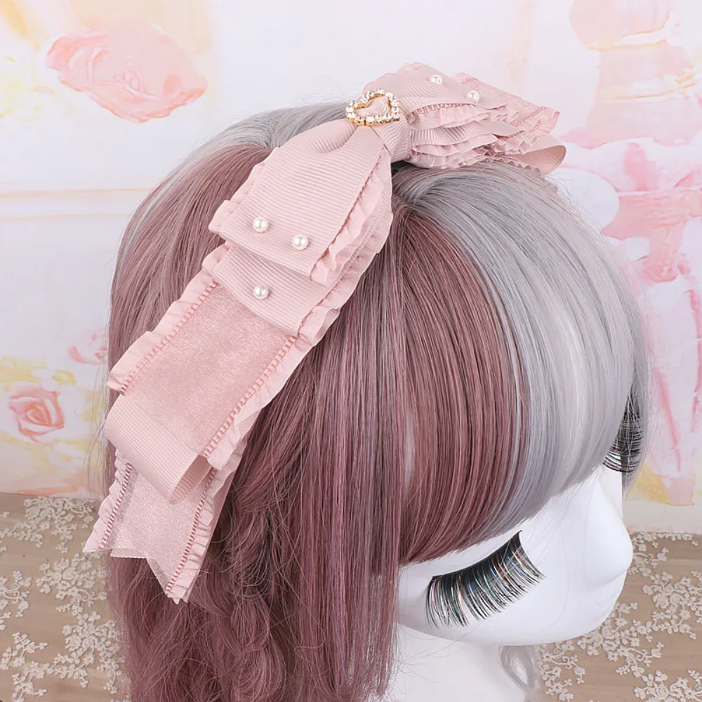 Sweet Beaded Yarn Ribbon Bezel Headwear Women Girls Vintage Big Bownot Hairband Wide Hairclip Headdress For Hairpin Accessories