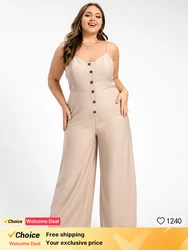 Monos con cuello en V y botones delanteros, ropa de talla grande, Sexy, con bolsillo camisola, informal, talla grande, Verano