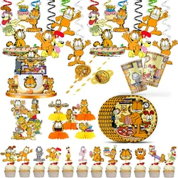 Suministros para fiesta de feliz cumpleaños con temática de Garfield, decoración, vajilla desechable, platos, tazas, pajitas de panal, decoración del hogar para Baby Shower
