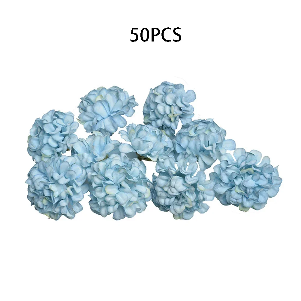 50PCS Artificial Silk Floral Flower Head Hydrangea Wedding Party Home Decor Art DIY Ornament Room Decoration Craft DIY