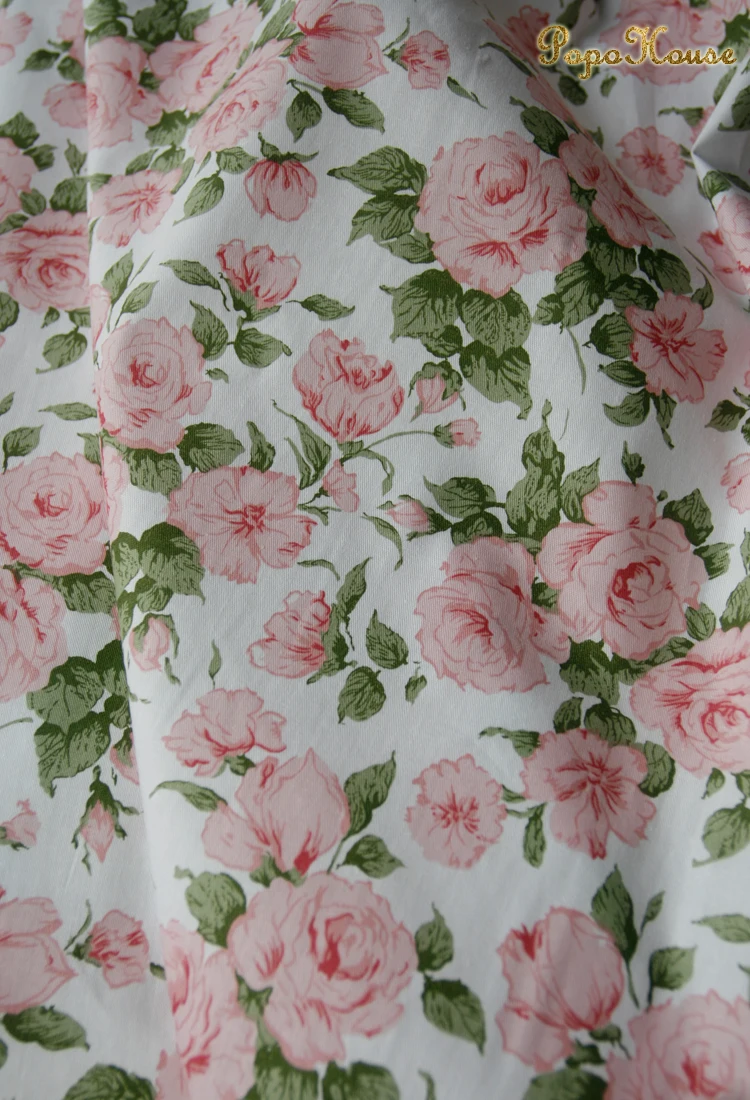 160x50cm Customized Pink Rose Summer Flower Twill Cotton Fabric Dress Clothing Handmade DIY Cloth