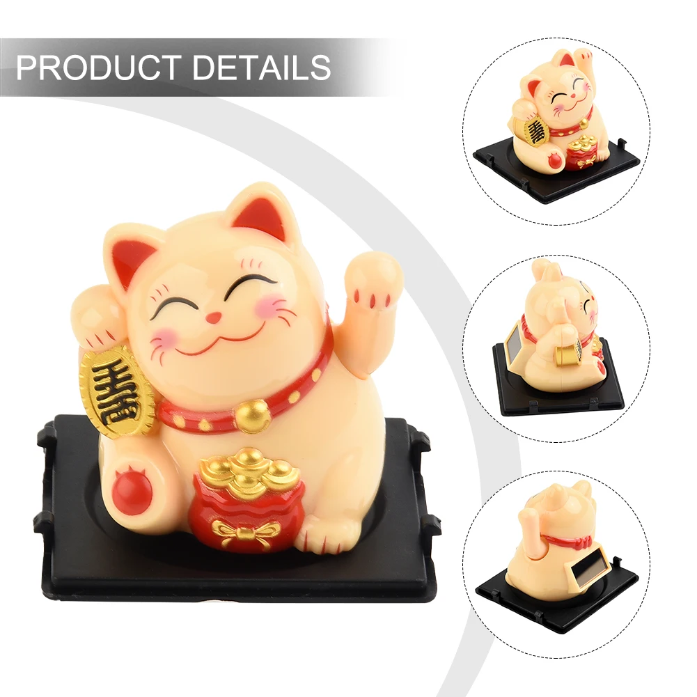 Lucky Cat Decoration Solar Automatic Waving Lucky Cat Car Decoration Cake Baking Sculpture Statue Cute Home Desktop Ornament