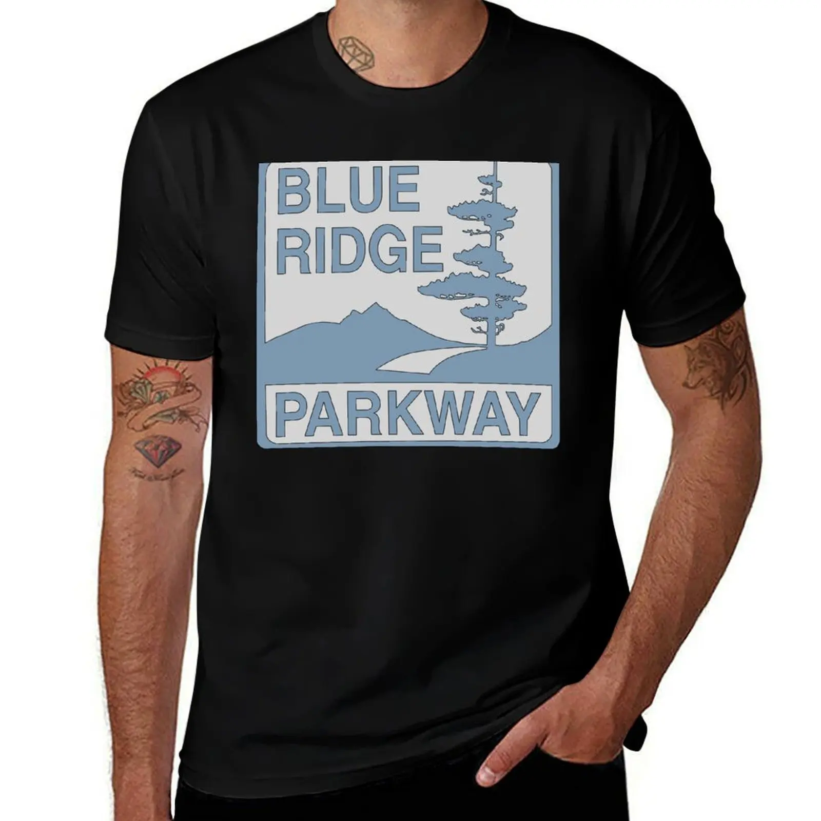 light blue Blue Ridge Parkway sign T-Shirt Big and Tall Basic Tee Shirt T-Shirt