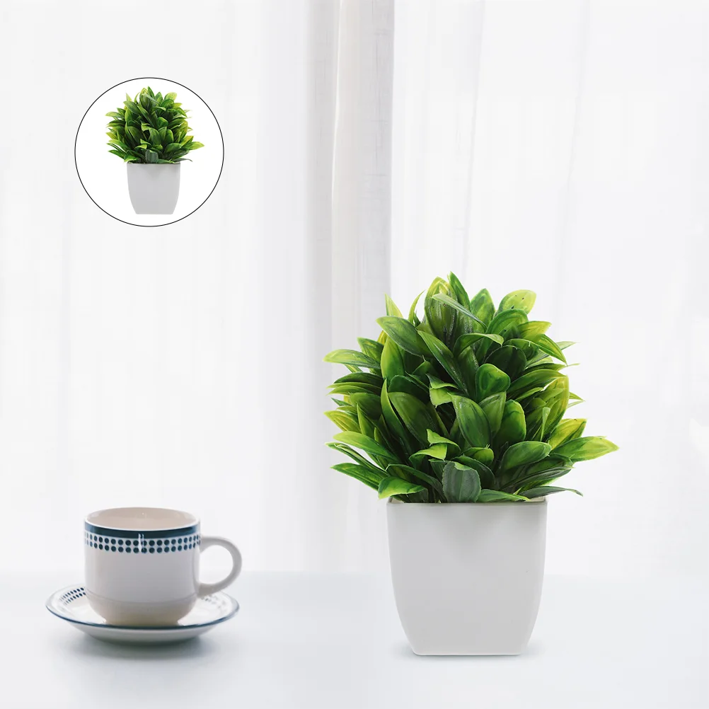 2 Pcs Imitation Plants Artificial Faux Bathroom Flowerpot Indoor with Green Pp Bonsai Mini Decor Office