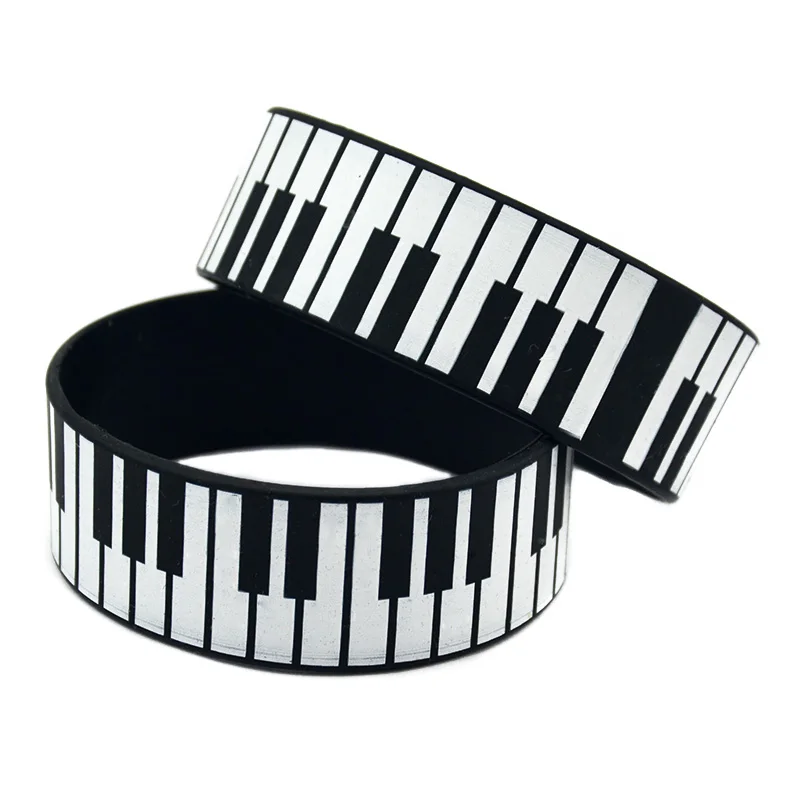 1 PC Piano Keys Silicone Rubber Bracelet Printed Logo One Inch Wide Bangle