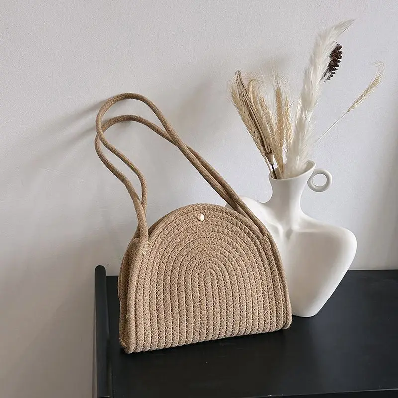 2023 New Fashion One Shoulder Women Bag Beach Vacation Beach Handbag Leisure Simple Versatile Cotton Knitted Underarm Bag Women