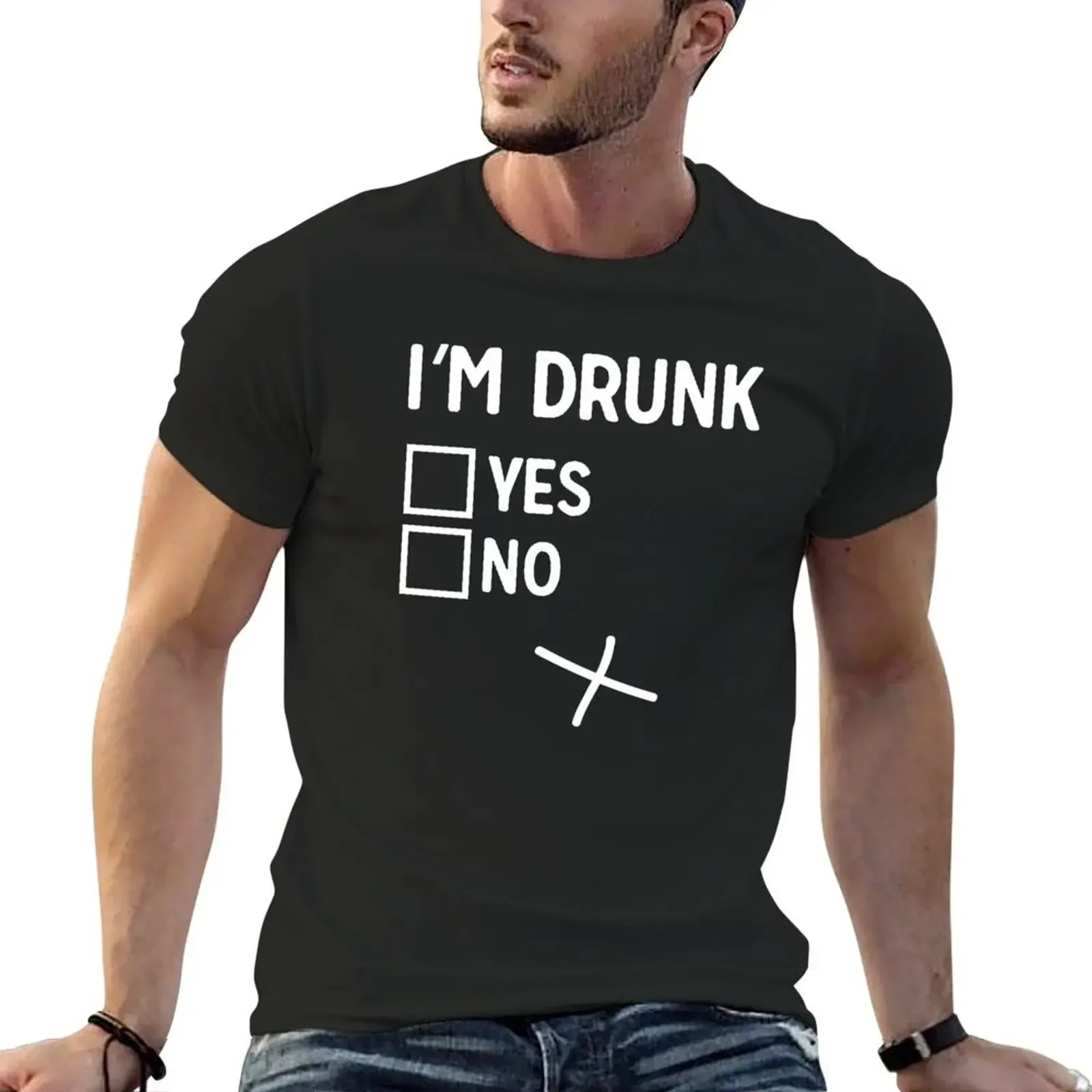 I'm drunk checkbox. Yes or No T-Shirt cotton graphic tees oversized graphic tee graphic tee shirt shirts men