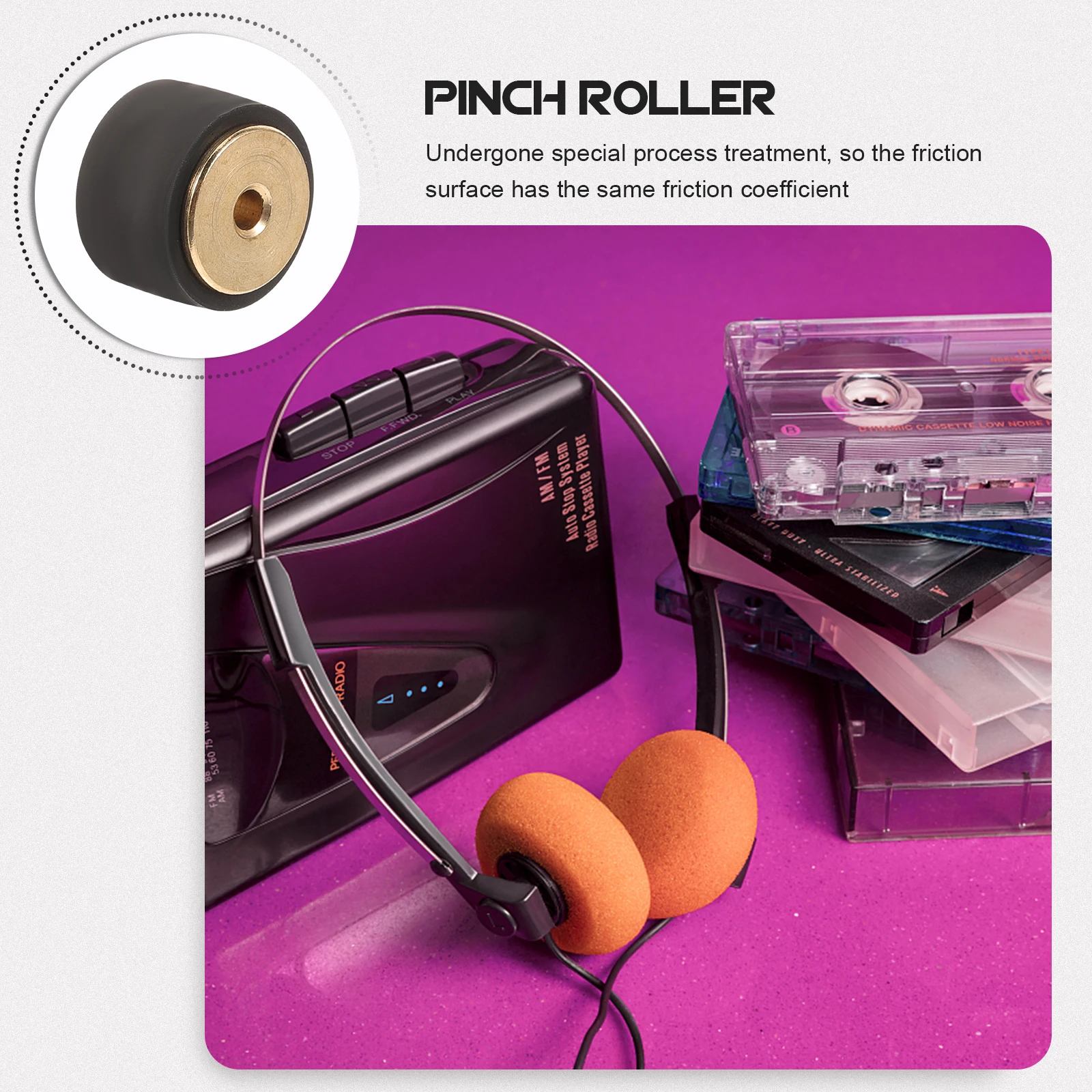 

Pinch Roller for Radio Tape 13mm Cassette Deck Durable Maintenance Replacement for Recorder Audio Player Magnetic Tape