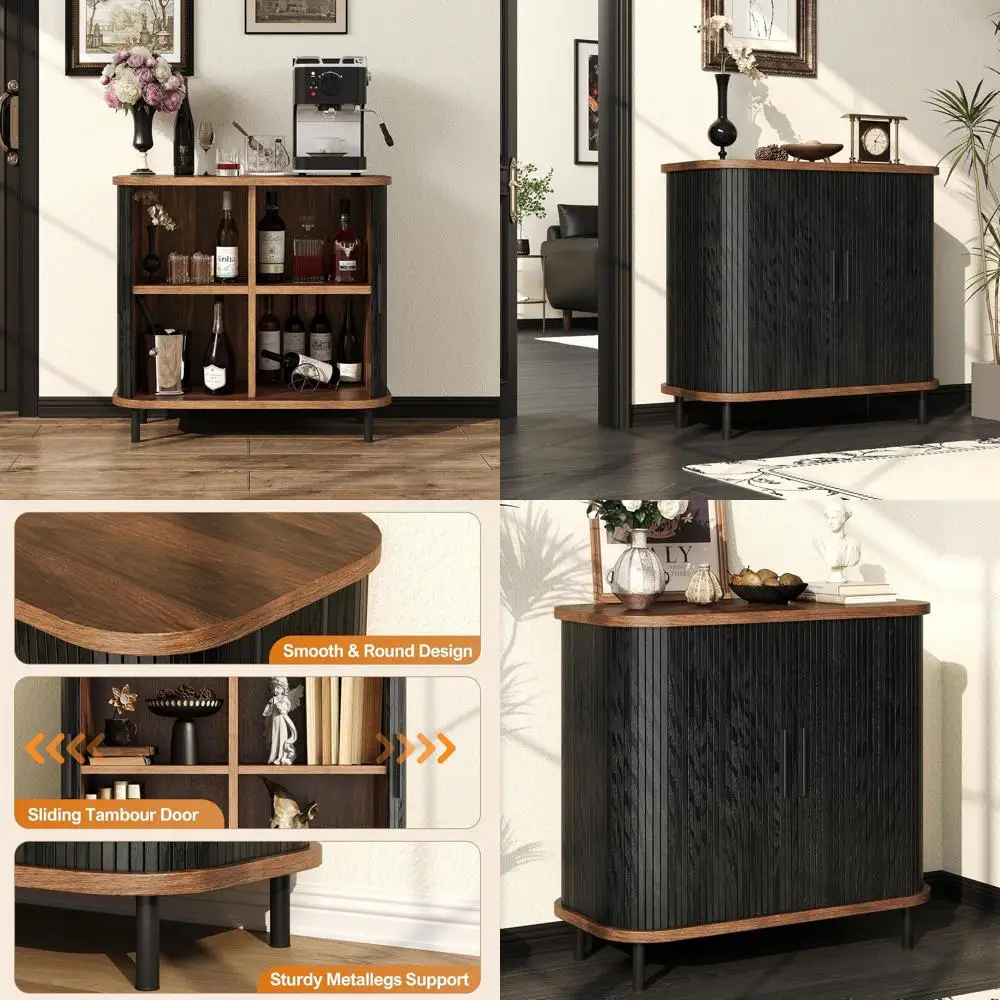 

Black 31 Wide Sliding Door Sideboard Buffet with Storage for Living Room, Kitchen, and Entryway