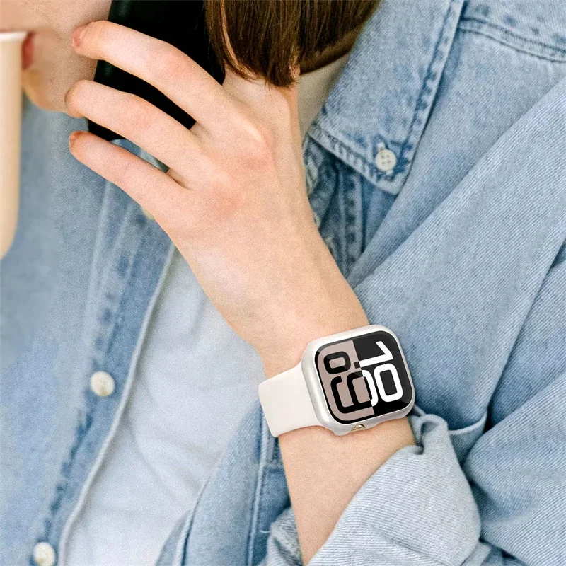 Закаленное стекло + чехол для Apple Watch, чехол 10, 42 мм, 46 мм, аксессуары, матовый жесткий бампер для ПК, защитная пленка для экрана iWatch series, 10 полос