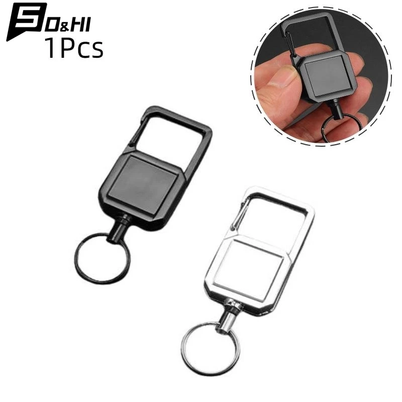 1Pc Steel Wire Rope High Resilience Retractable Key Chain Outdoor Carabiner D-type Anti Lost Easy To Pull Buckle Keyring