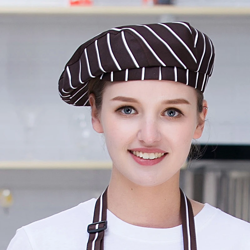 Sombrero de chef para hombre y mujer, Boina estampada para restaurante, cocina, Hotel, Catering, Bakey, café, camarero, gorro de trabajo transpirable