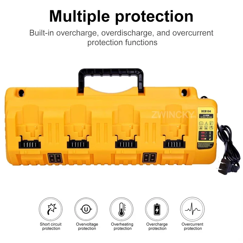 DCB104 Li-ion Battery Charger 4-Port 3A Current For Dewalt 12V 14.4V 18V 20V Battery charged Simultaneously DCB107 DCB115 DCB118