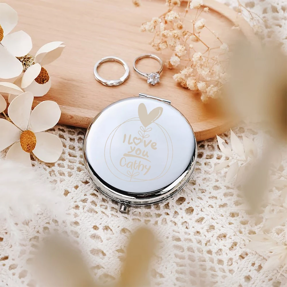 1pc Cartoon I love you Customized Name Pocket Mirror Makeup Mirror Round Circle Mirror Fold Mirror Party Gift