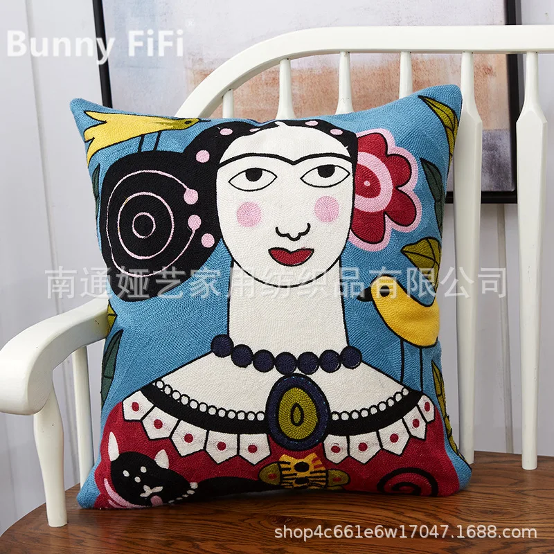Abstract Art Exaggerated Mythology Figure Embroidery Cushion Covers Soft Cotton Decorative Throw Pillow Case For Sofa Bed Decor